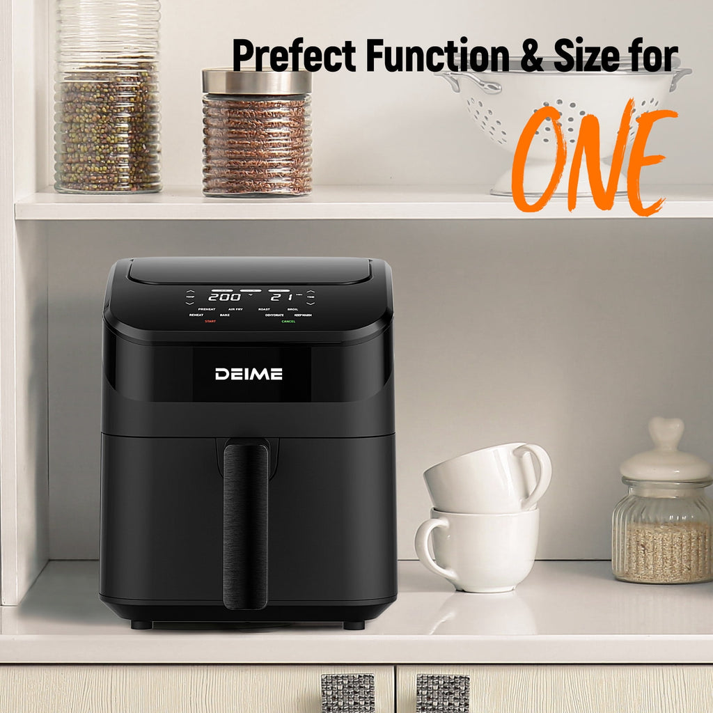 DEIME Air Fryer 4 Qt, Small Airfryer Digital Space Saving Compact, Bake, Reheat, Roasts for Quick Easy Meals, Mini Compact & Quiet, Nonstick & Dishwasher Safe Basket (Black)