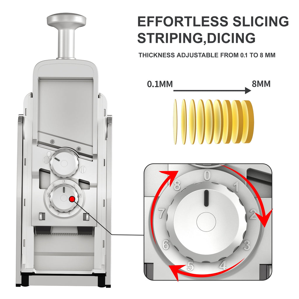 ONCE FOR ALL 5-in-1 Vegetable Slicer with Container - Adjustable Mandoline Chopper, Slicer, Dicer, Grater for Kitchen, Stainless Steel with 0.1-8mm Thickness & Dishwasher Safe Food Prep Tool
