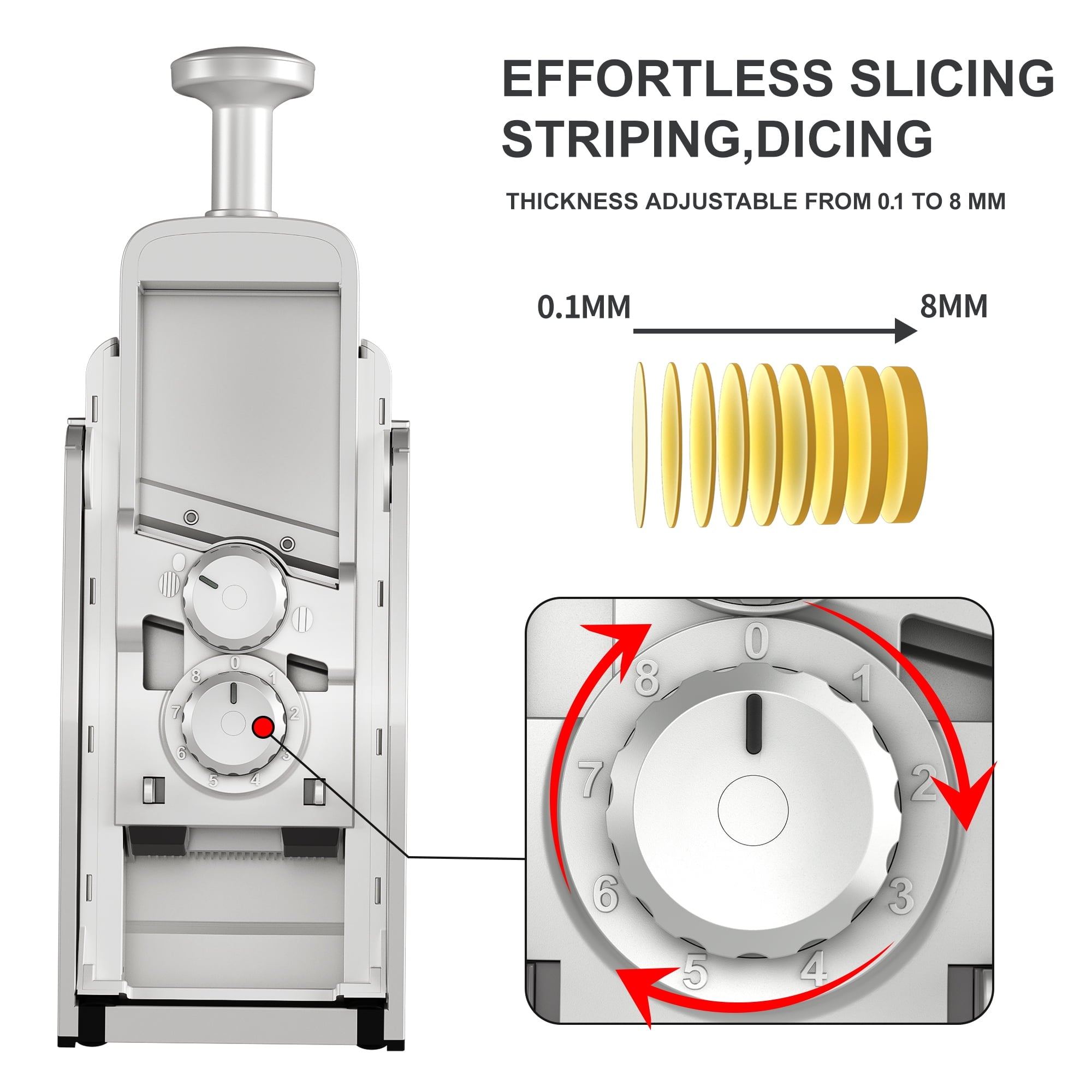 ONCE FOR ALL 5-in-1 Vegetable Slicer with Container - Adjustable Mandoline Chopper, Slicer, Dicer, Grater for Kitchen, Stainless Steel with 0.1-8mm Thickness & Dishwasher Safe Food Prep Tool