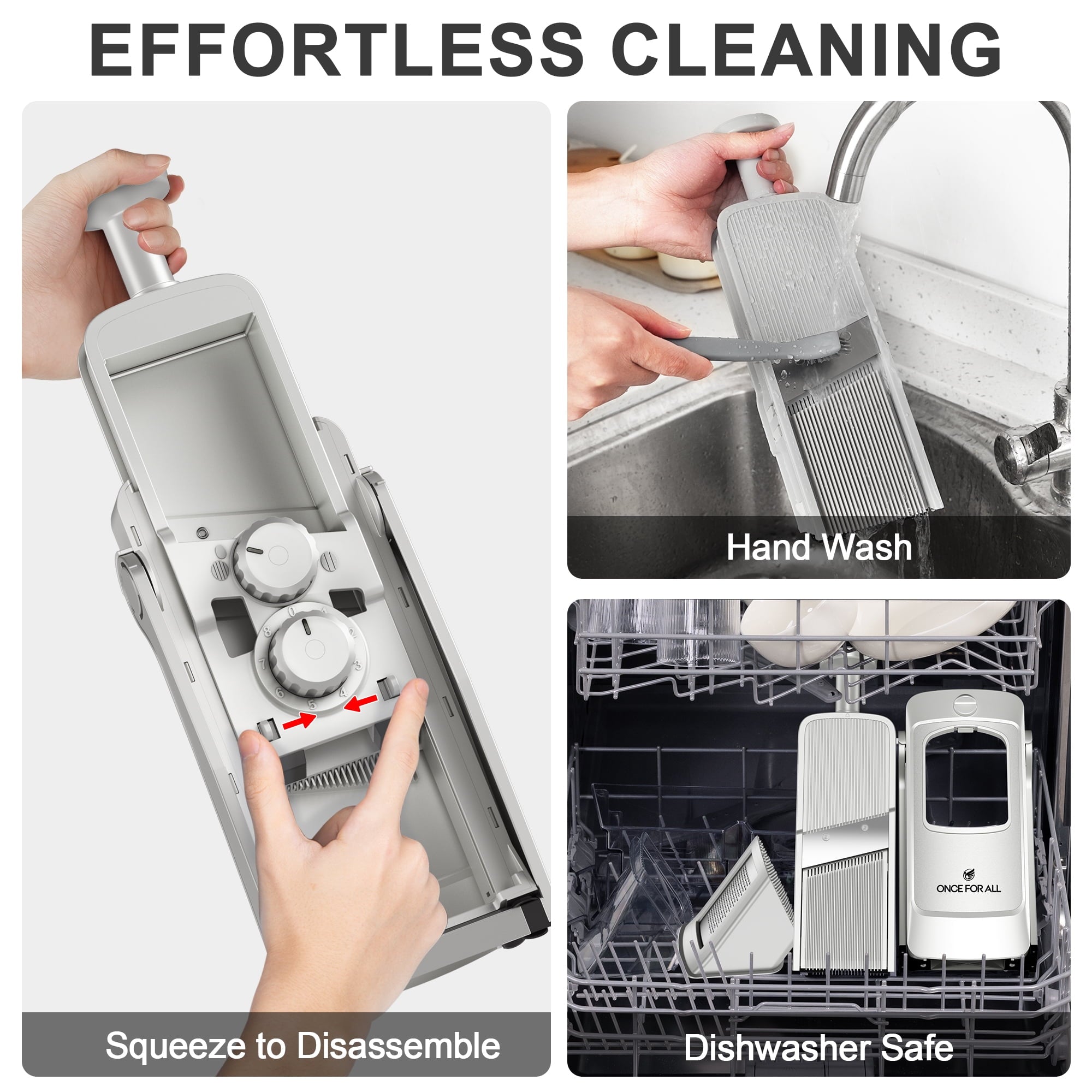 ONCE FOR ALL 5-in-1 Vegetable Slicer with Container - Adjustable Mandoline Chopper, Slicer, Dicer, Grater for Kitchen, Stainless Steel with 0.1-8mm Thickness & Dishwasher Safe Food Prep Tool