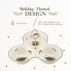 Spode Christmas Tree 3 Section Server with Tree Handle - Divided Serving Tray for Nuts, Candies, Condiments, Holiday Treats - Festive Earthenware Tableware for Seasonal Entertaining & Hosting