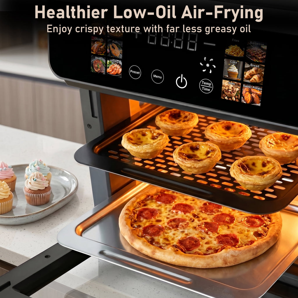 Bluebow 12QT Air Fryer Toaster Oven, 12-in-1 Multi-functional Color Touchscreen with Easy-view Windows, Less Oil Healthy Cooking for Home Kitchen Use
