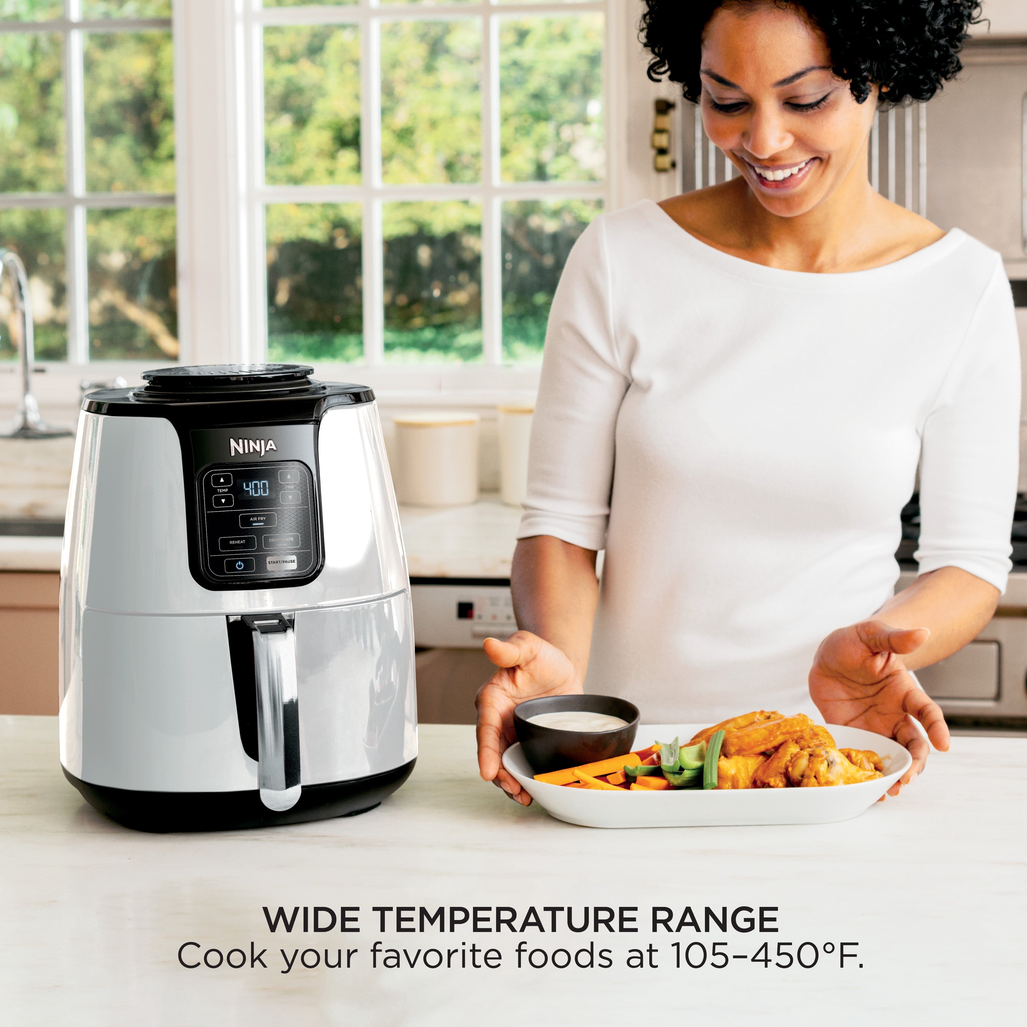 Ninja Air Fryer 4-Qt, 3-in-1, Air Fry Reheat Dehydrate, Nonstick, Dishwasher Safe, Compact, AF100WMWH White