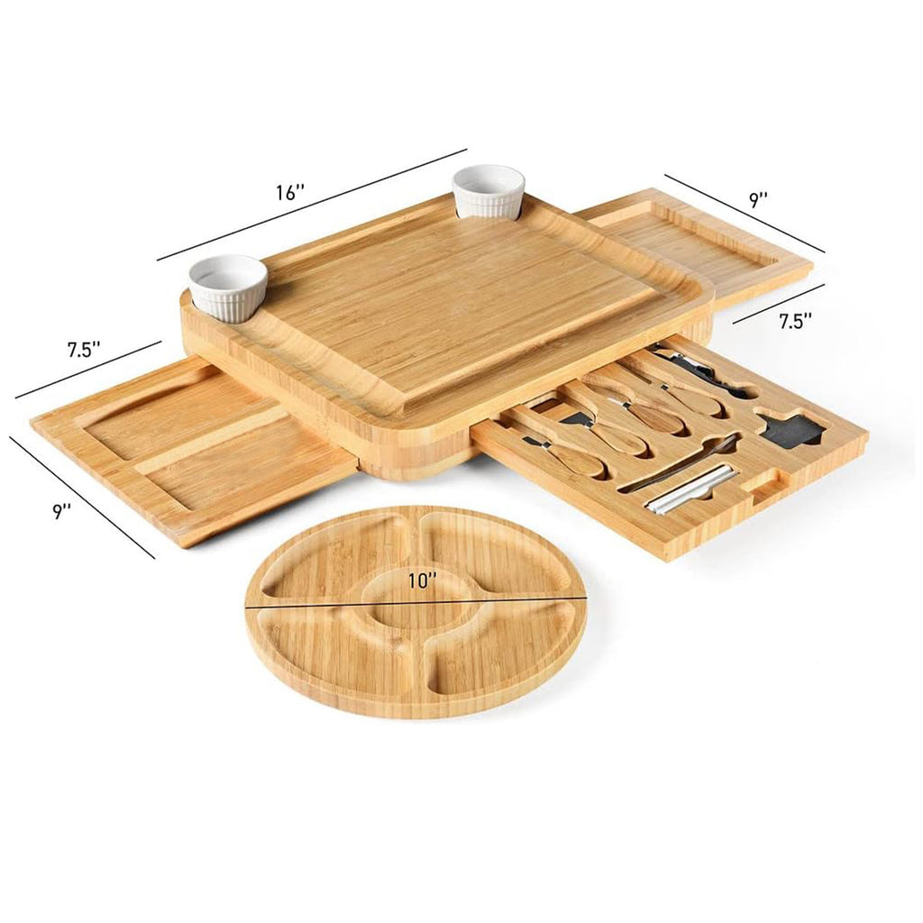 BN-LINK Charcuterie Board Set, 3 Drawers Large Bamboo Cheese Board & Platter with Accessories, House Warming Gift & Holiday Gift