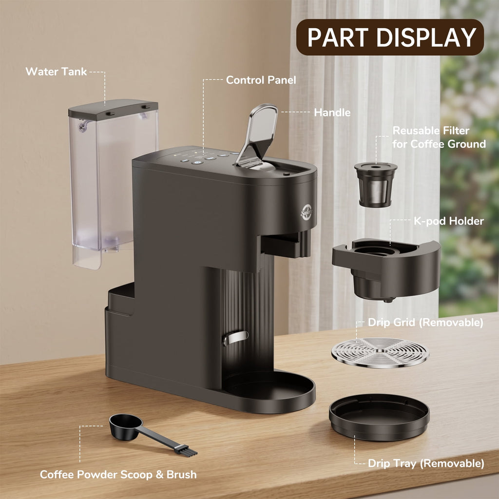 Sanerto Single Serve Coffee Maker Compatible with K Cup Capsules & Grounds,6-12oz Cup Size,1000W 120V, Black