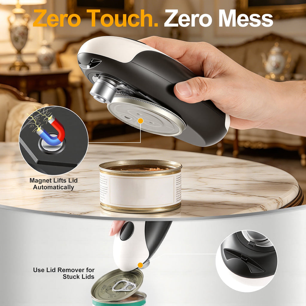 Electric Can Opener, One-Touch Automatic, Cordless Rechargeable, Hands-Free Kitchen Gadget, Smooth Edge Cutter