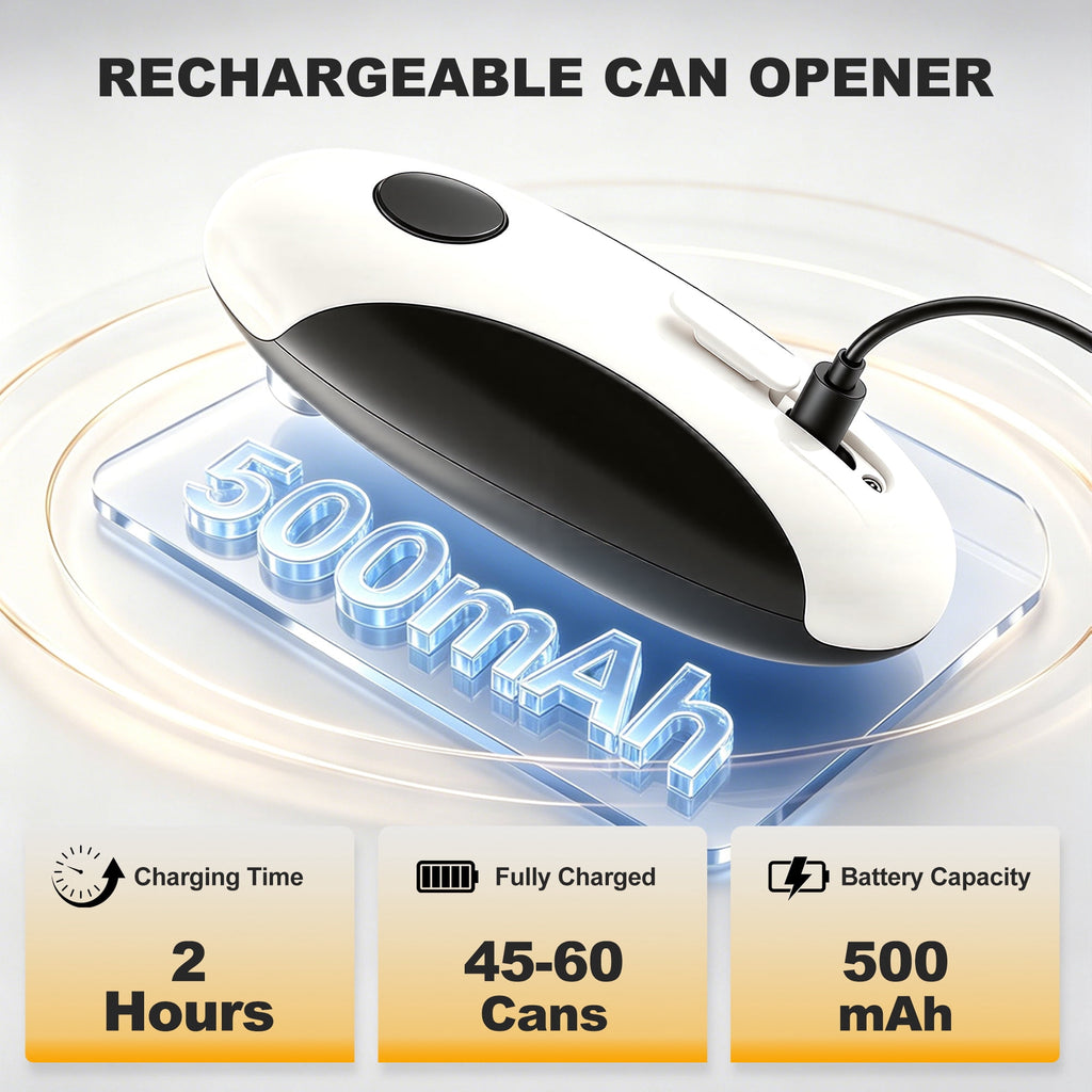Electric Can Opener, One-Touch Automatic, Cordless Rechargeable, Hands-Free Kitchen Gadget, Smooth Edge Cutter