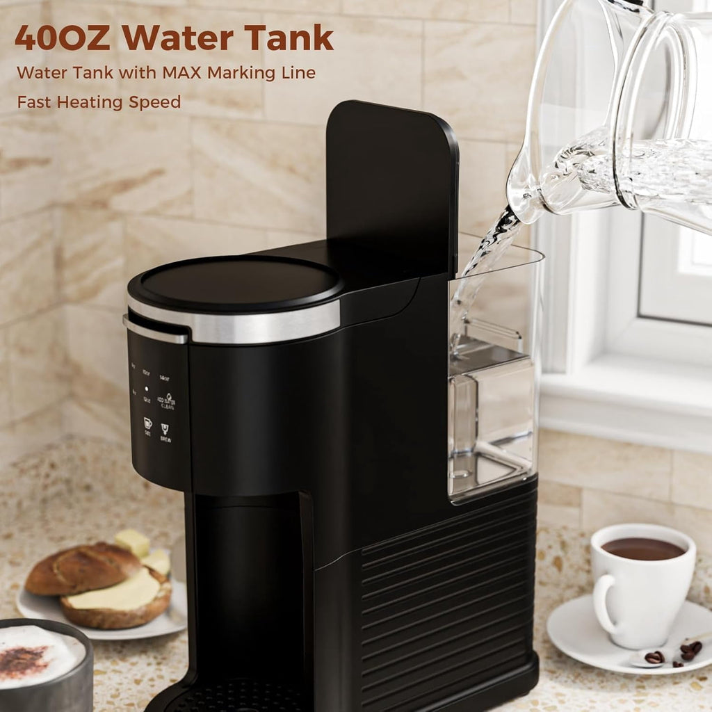 FREE VILLAGE Single Serve Coffee Maker,2 in 1 Pod Coffee Maker Machine for K-Cup & Ground,6 to 14oz Brew Sizes,40oz Removable Water Reservoir,LCD Screen,Self-cleaning,Black