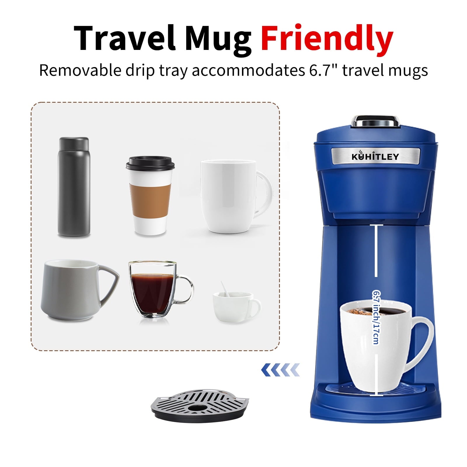 Kuhitley 2 in 1 Single Serve Coffee Maker for K-Cup Pods & Ground Coffee,Capsule Coffee Machine,Instant Coffee Maker One Cup 6-14oz Brew Size Compact for Home Office Travel Dorm RV