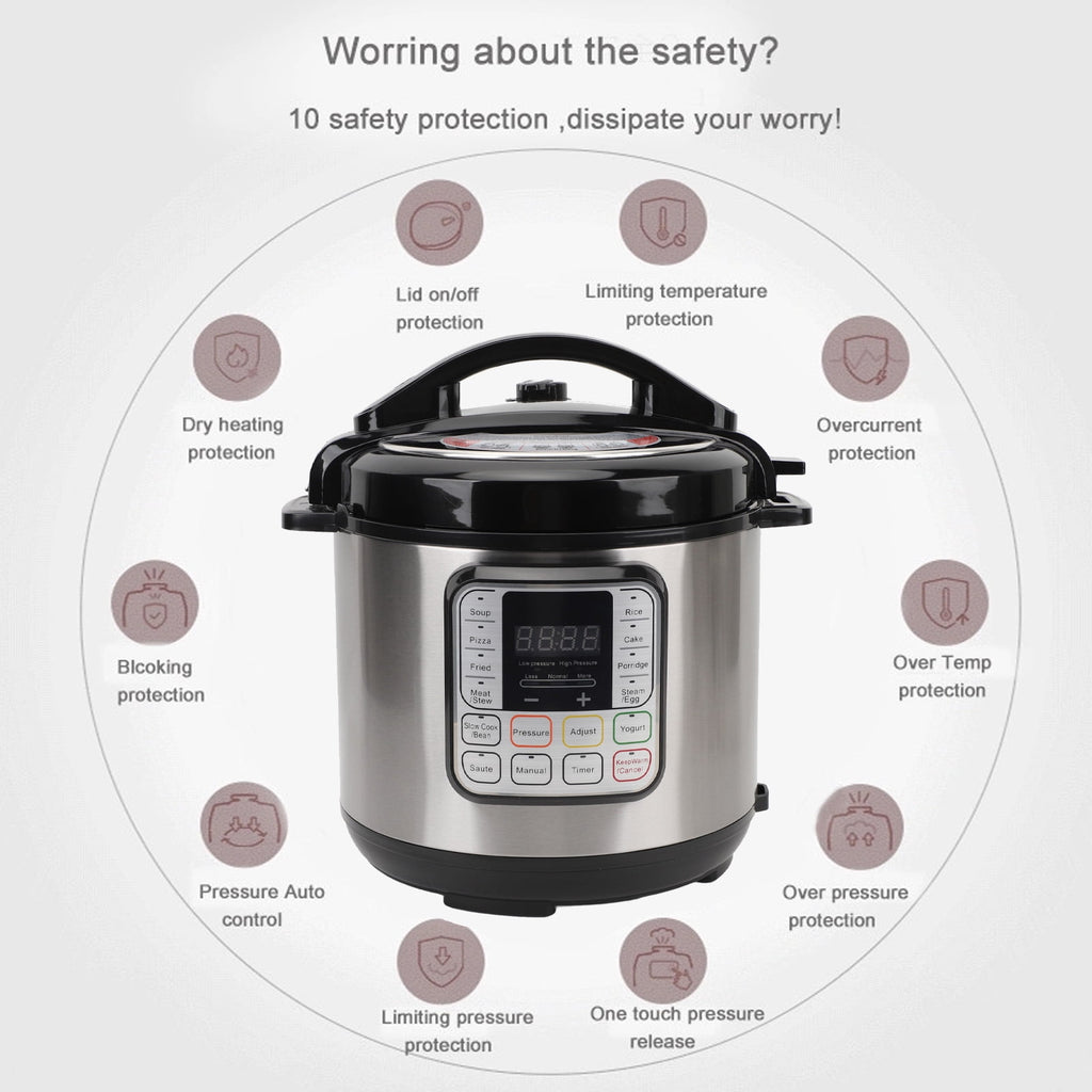6.5 Quart Electric Pressure Cooker, 16-in-1 Multi-Functional Slow Cooker, Rice Cooker, Saute Pan, Soup Pot, Egg Cooker, Warmer, Preset Cooking, Stainless Steel