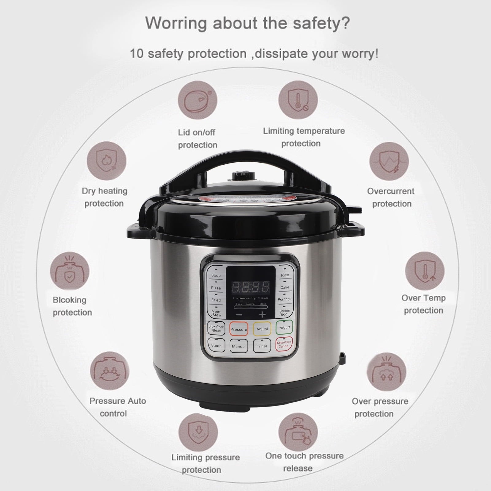 6.5 Quart Electric Pressure Cooker, 16-in-1 Multi-Functional Slow Cooker, Rice Cooker, Saute Pan, Soup Pot, Egg Cooker, Warmer, Preset Cooking, Stainless Steel