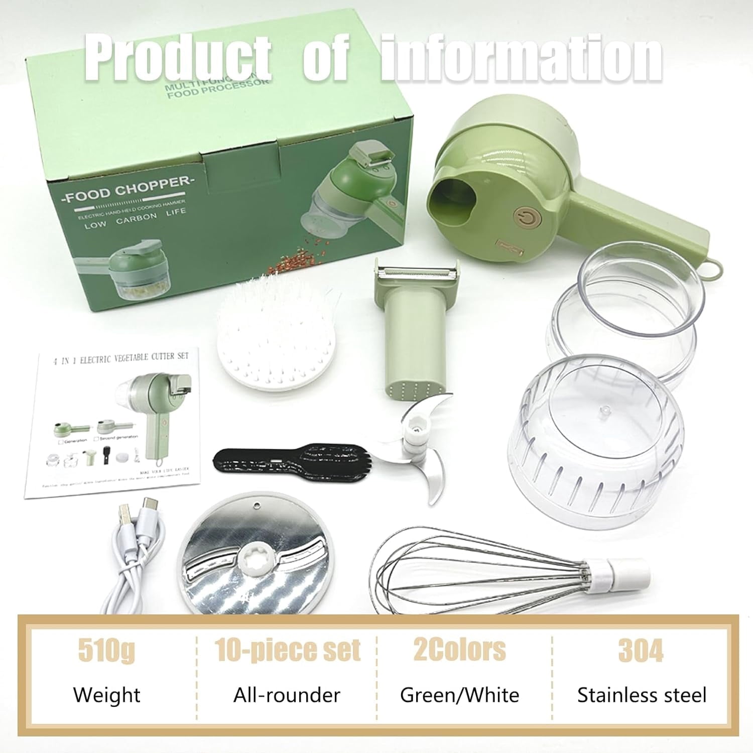 4 in 1 Vegetable Chopper Electric, Handheld Choppers, Smart Kitchen Appliances for Pepper, Garlic, Onion, Celery & Meat
