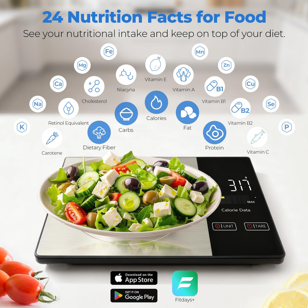Smart Food Scale with Nutritional Calculator App, Digital Kitchen Food Scale 11lb, Calorie Scale for Weight Loss and Meal Prep with Tare Function