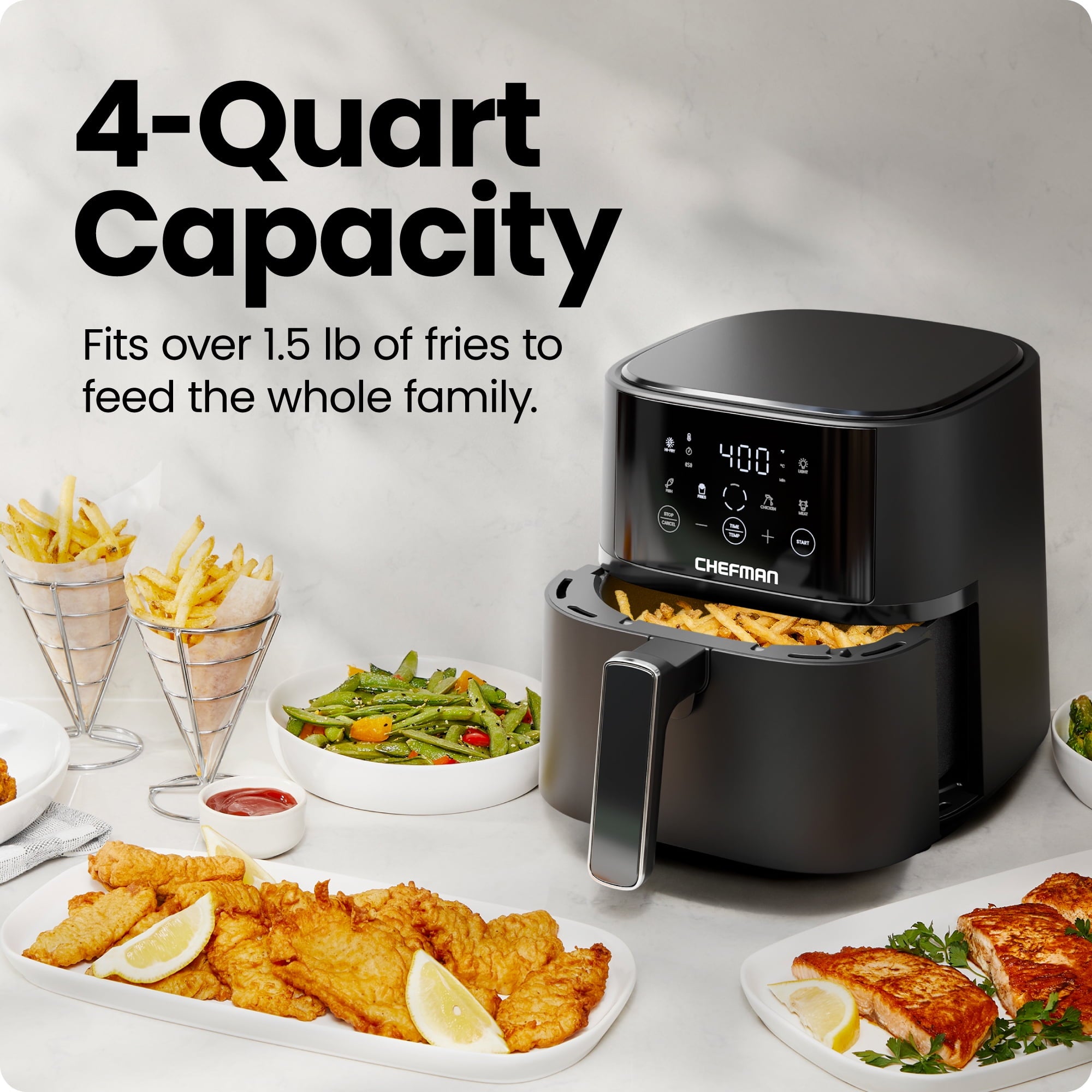 Chefman 4 Qt Compact Digital Touch Air Fryer w/ Hi-Fry & Shake Reminder - Black
