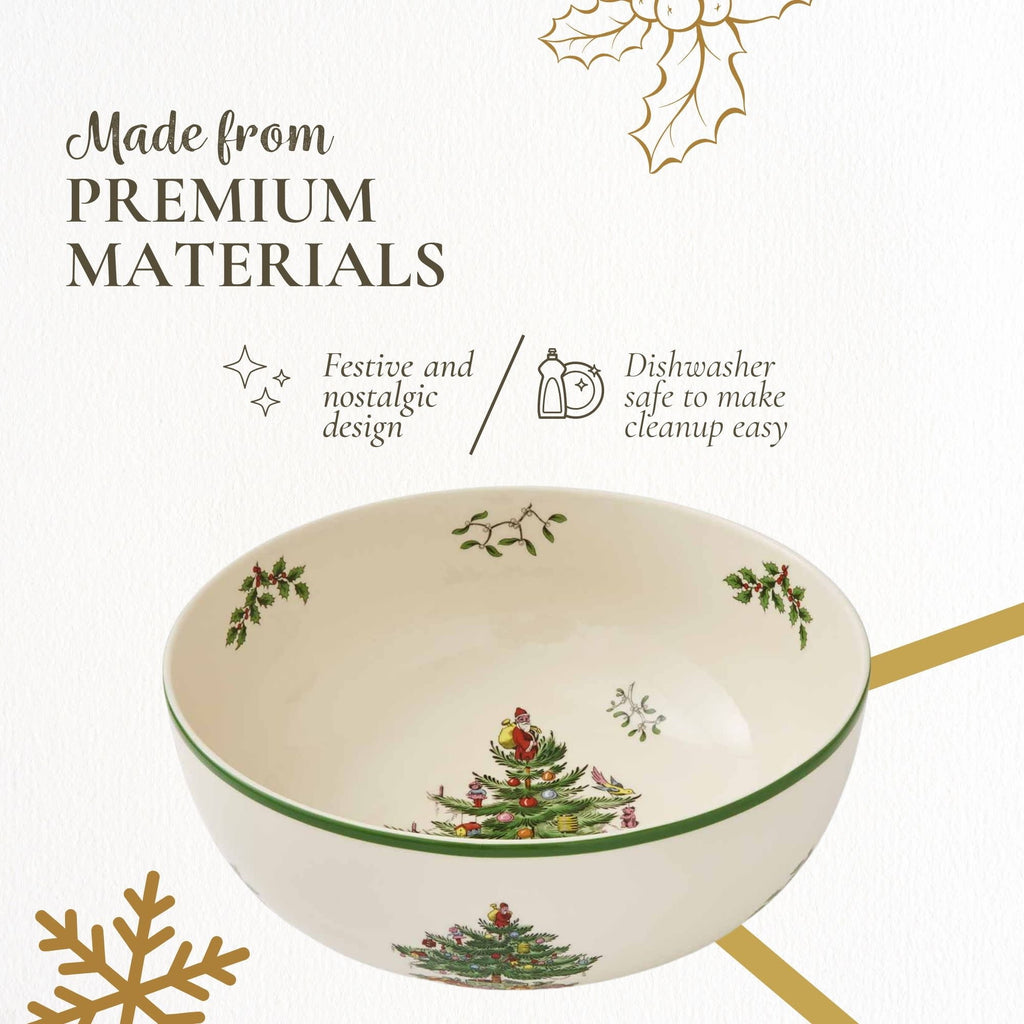 Portmeirion Spode Christmas Tree Serving Bowl - 9-Inch Serving Bowl for serving Pasta, Salad, Fruit, Side Dishes, Holiday Serving Dish, Earthenware - For Serving & Holiday Decor, Dishwasher Safe