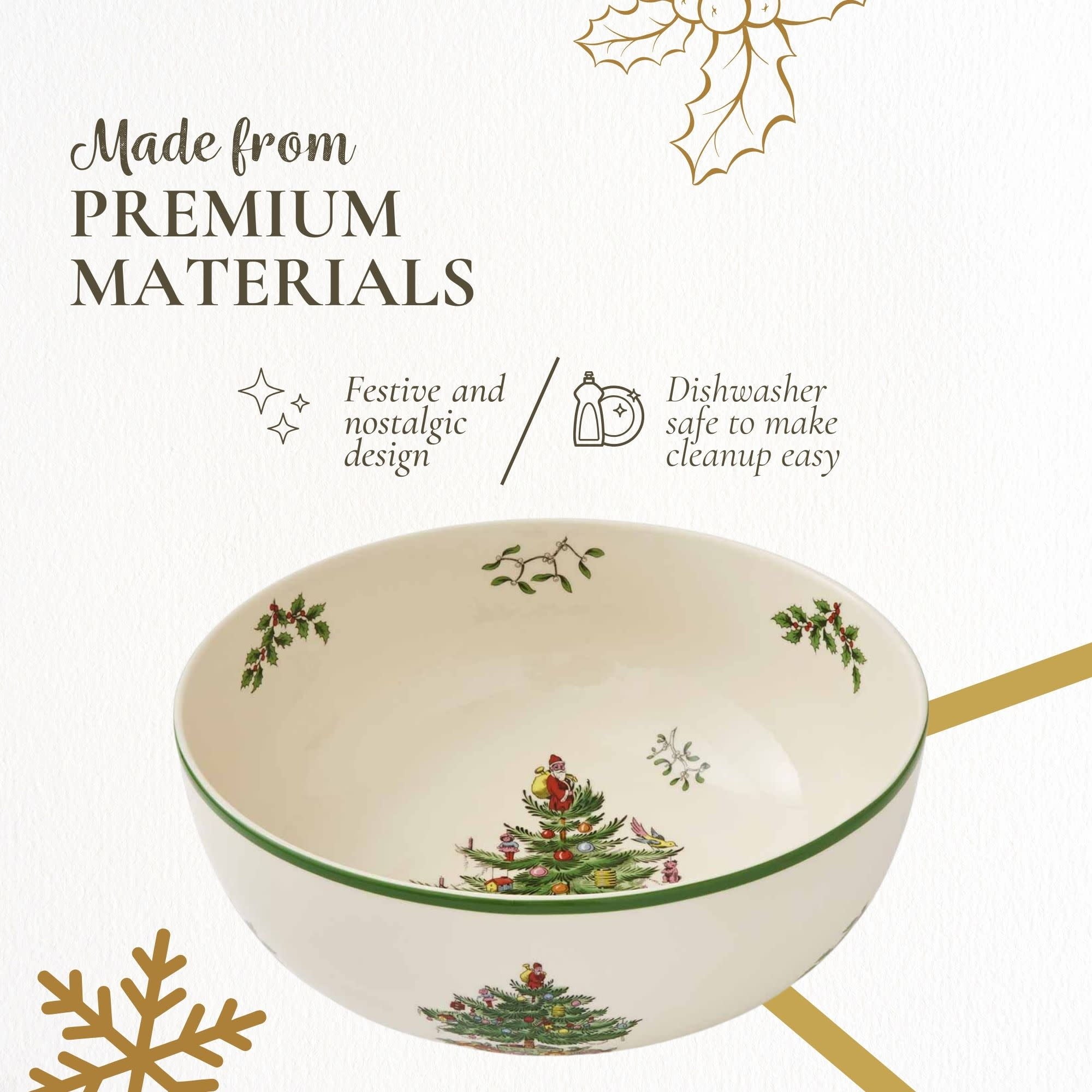 Portmeirion Spode Christmas Tree Serving Bowl - 9-Inch Serving Bowl for serving Pasta, Salad, Fruit, Side Dishes, Holiday Serving Dish, Earthenware - For Serving & Holiday Decor, Dishwasher Safe