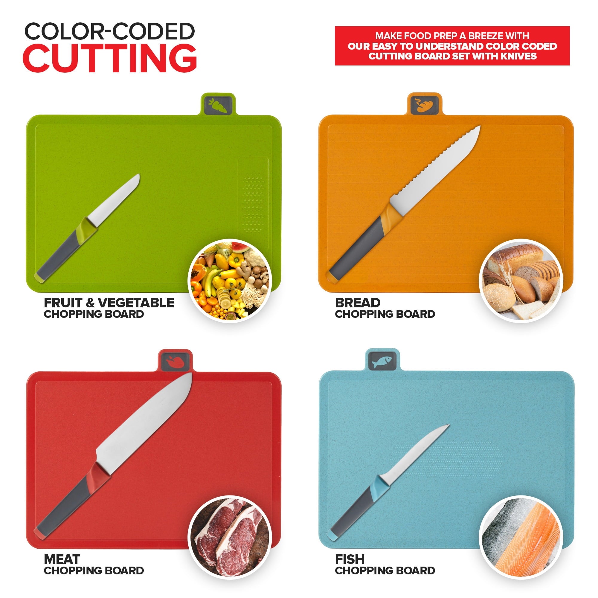Modern Innovations Smart Cutting Boards and Knife Set, Self Cleaning Cutting Board & Knives Holder, Color Coded Cutting Board Set With Knives, All-In-One Cleaning Knife and Cutting Board Set
