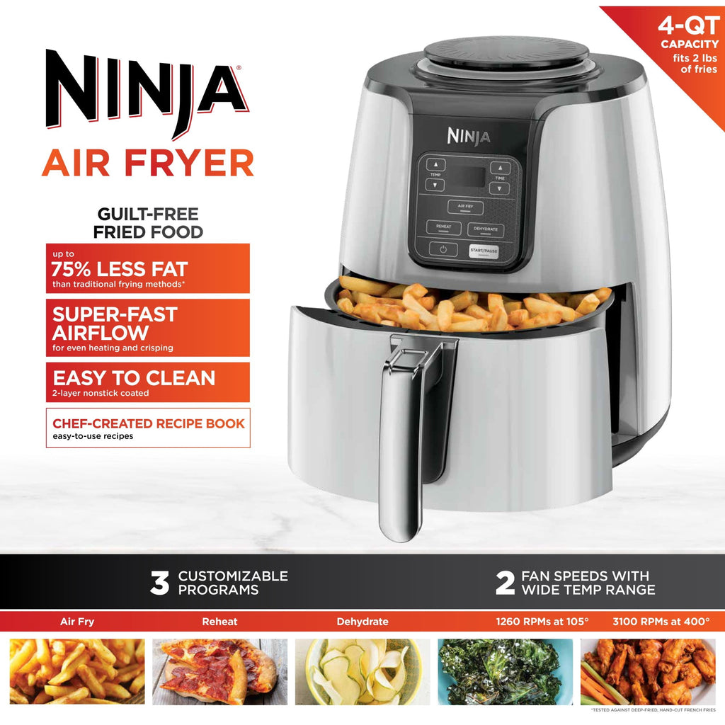 Ninja Air Fryer 4-Qt, 3-in-1, Air Fry Reheat Dehydrate, Nonstick, Dishwasher Safe, Compact, AF100WMWH White