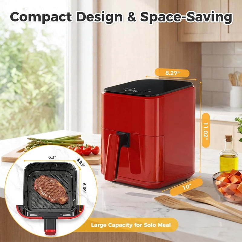 Simenmax 3QT Air Fryer – Compact Digital Personal Air Fryer with 400°F Max Temp, Overheat Protection & Auto Shut-Off, Red