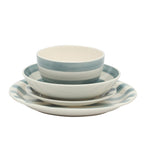 Gibson Home Kenwood Shores 16 Piece Stoneware Dinnerware Set, Hand-Painted Plates and Bowls, Service for 4 - Blue Striped