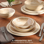 Gibson Home Casper Court 16-Piece Melamine Dinnerware Set – Reactive Glaze Look - Service for - Beige