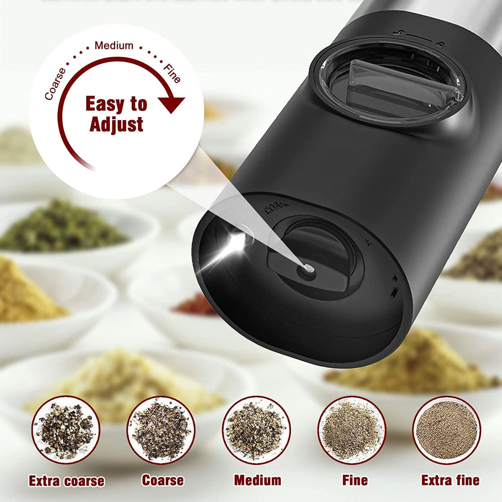 Electric Salt and Pepper Grinder Set, OGEDNAC Automatic Electronic Spice Mill Shakers with USB Rechargeable, LED Light, Adjustable Coarseness, One Hand Operated, Stainless Steel