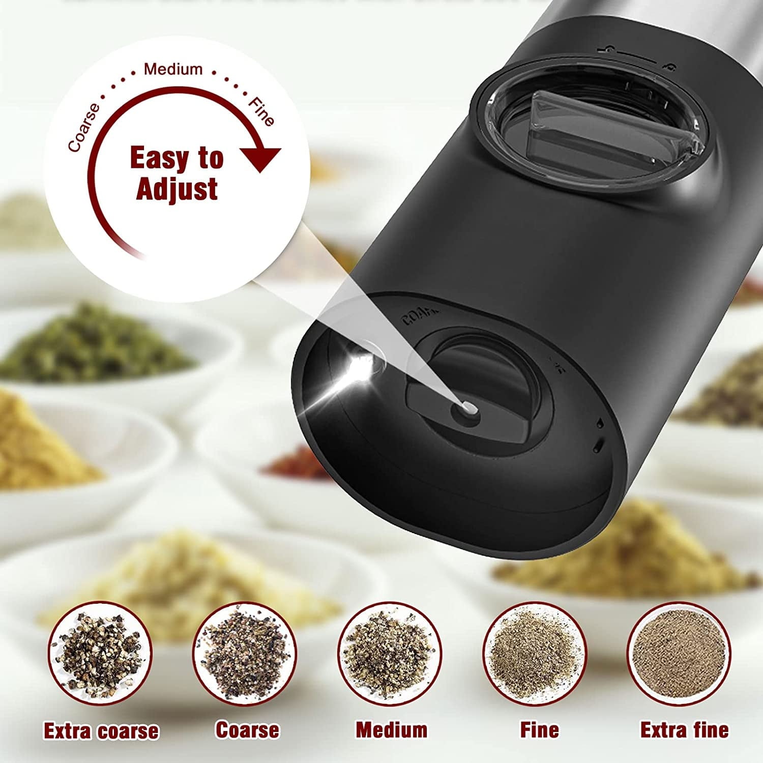 Electric Salt and Pepper Grinder Set, OGEDNAC Automatic Electronic Spice Mill Shakers with USB Rechargeable, LED Light, Adjustable Coarseness, One Hand Operated, Stainless Steel