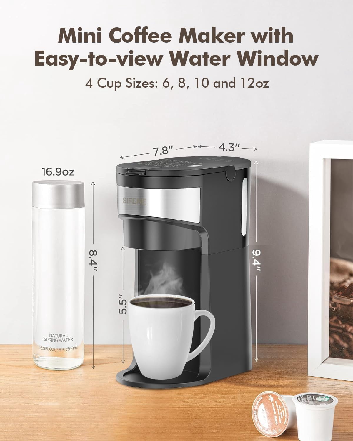 SiFENE Mini 2-in-1 Single Serve Coffee Maker - K Cup & Ground, Descaling, Red