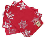 Fennco Styles Holiday Embroidered Snowflake Placemats 13" W x 19" L, Set of 4 - Red Festive Table Mats for Home Décor, Banquet, Family Gathering, Christmas and Special Occasion