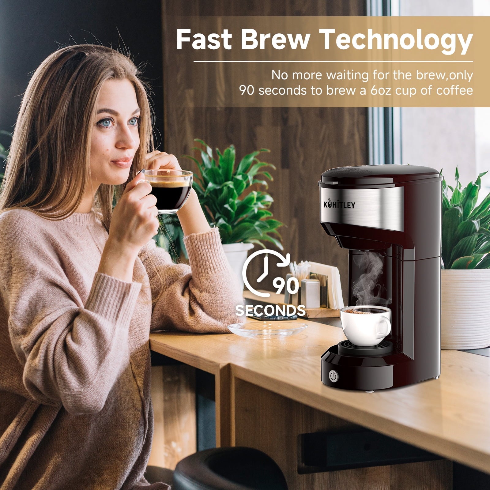 MINI Single Serve Coffee Maker,Instant Coffee Maker One Cup for K Cup & Ground Coffee,Portable Capsule Coffee Machine with 6 to 14oz Reservoir,90 Seconds Fast Brewing and One Button Operation