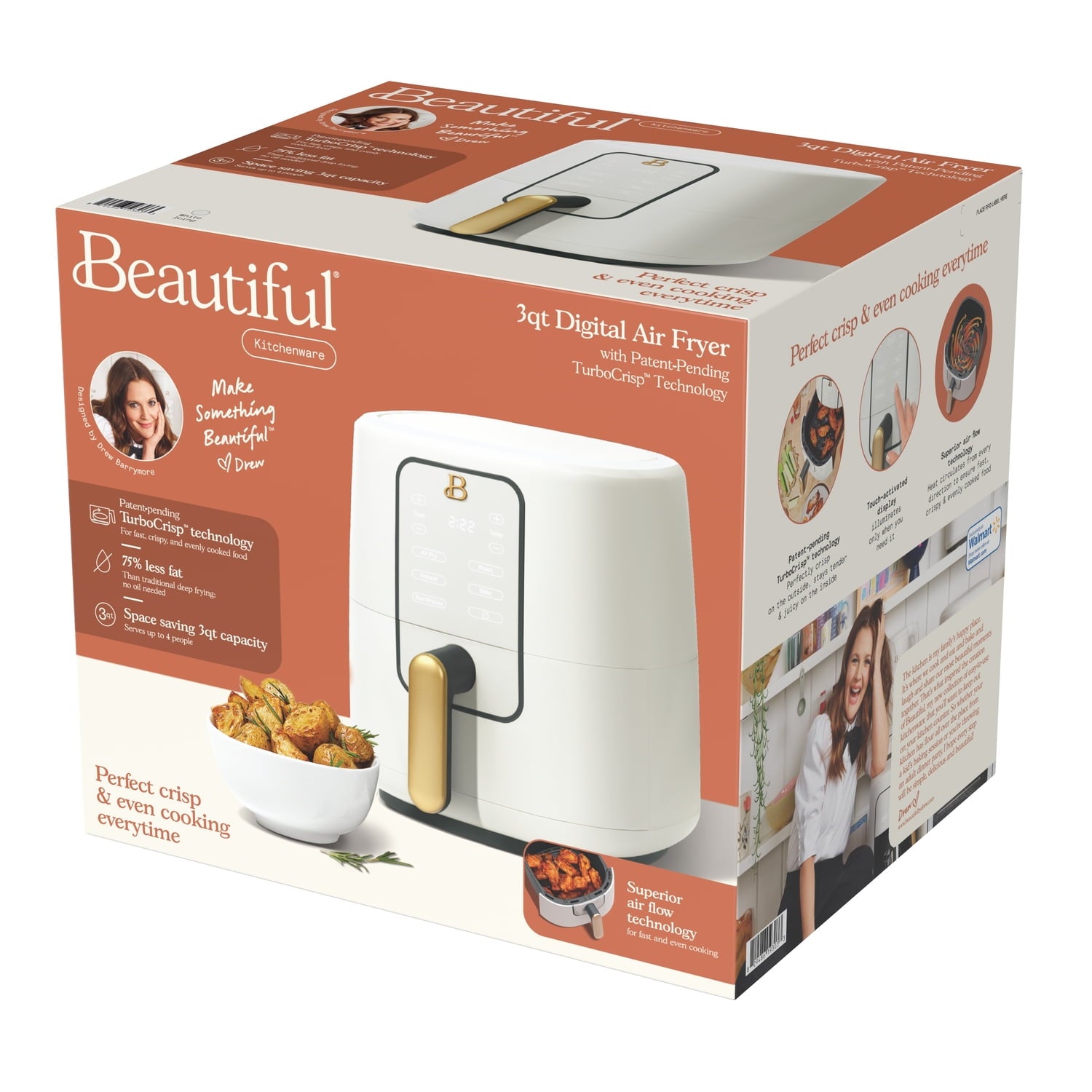 Beautiful 3QT Air Fryer with TurboCrisp Technology, White Icing by Drew Barrymore