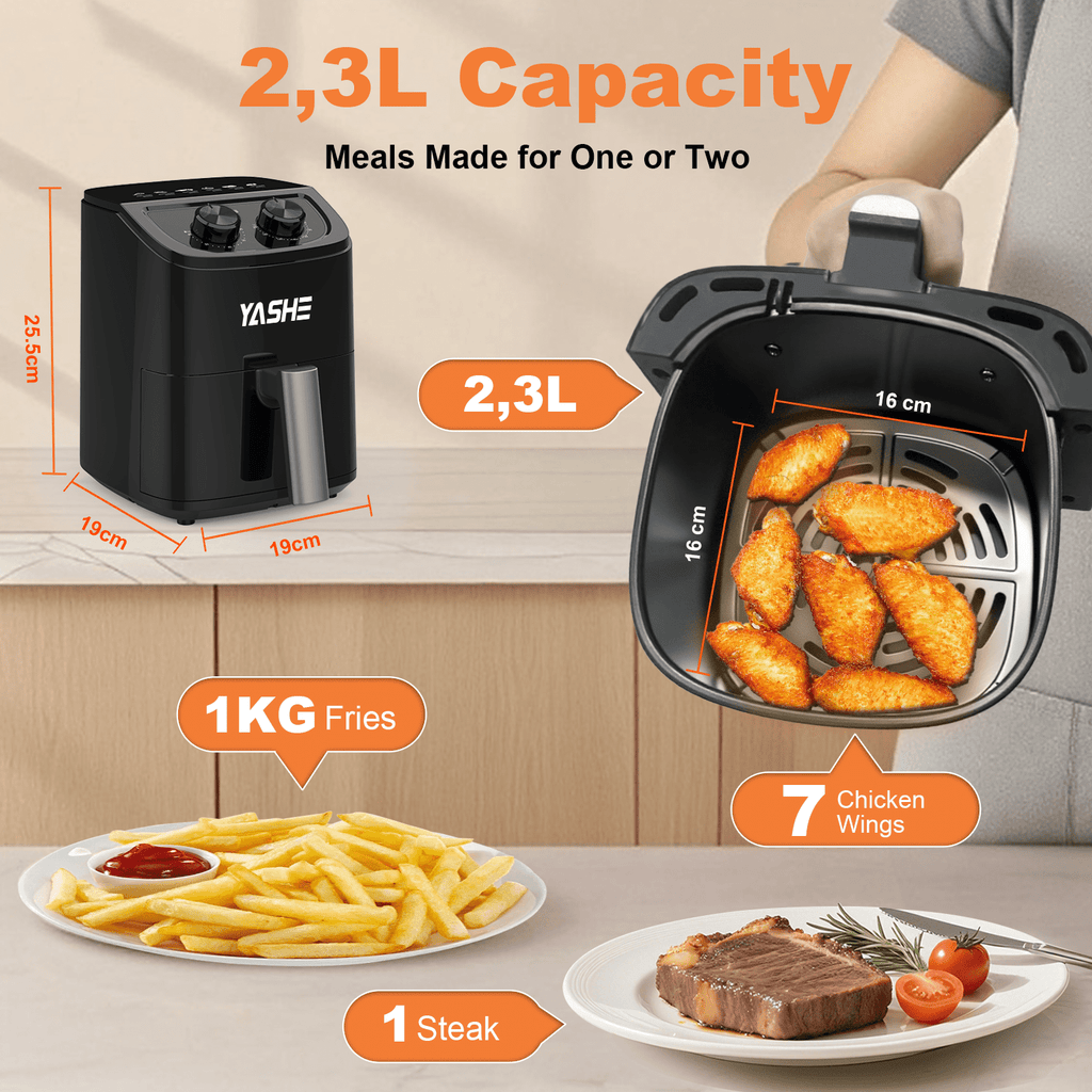 OSTBA 2.5QT Small Air Fryer, 1000W Compact Hot Air Fryer for 1-2 People, Oil-Free Countertop Air Fryer with Adjustable Temperature, 60-Min Timer, Nonstick Dishwasher-Safe Basket