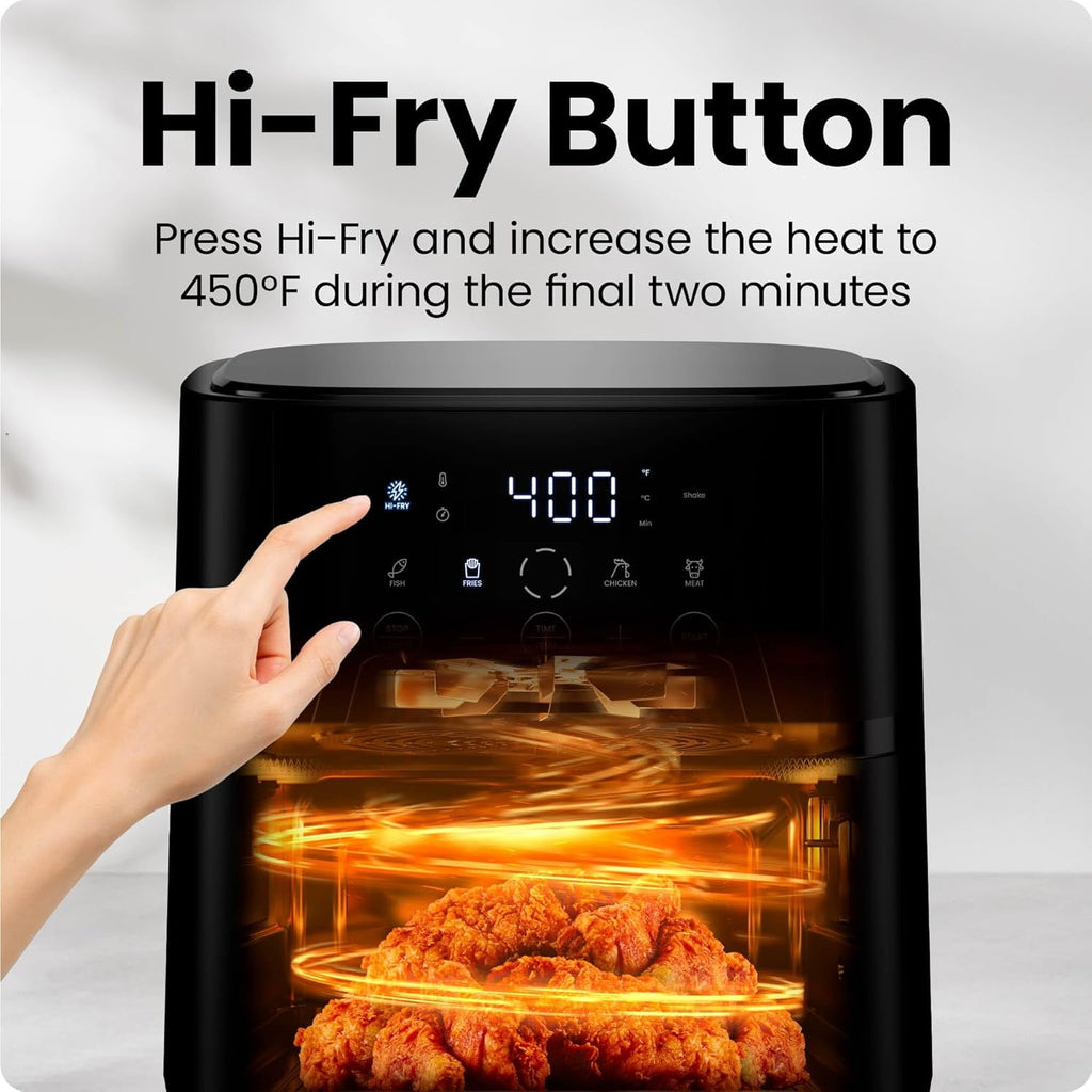 Chefman 6 Qt Compact Digital Touch Air Fryer w/ Hi-Fry & Shake Reminder - Black