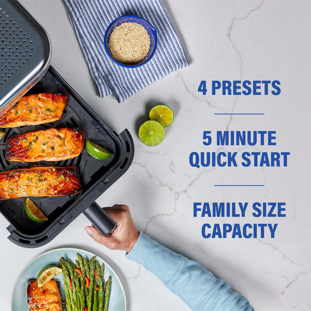 PowerXL 6.3 Quart AirMax Air Fryer Oven with Four Presets and Compact Two-Tier Design, 450F Maximum Temperature, No Preheat Needed