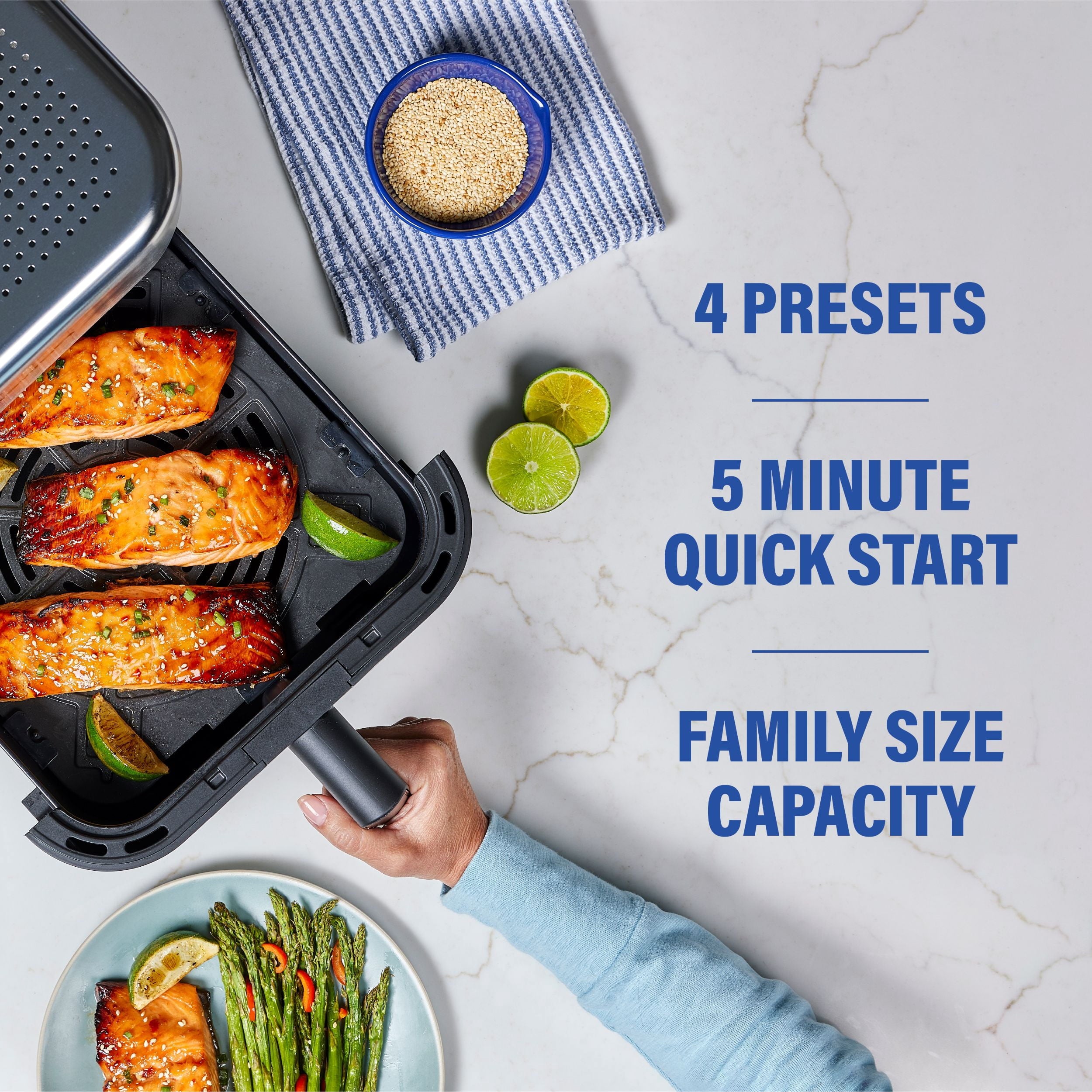PowerXL 6.3 Quart AirMax Air Fryer Oven with Four Presets and Compact Two-Tier Design, 450F Maximum Temperature, No Preheat Needed