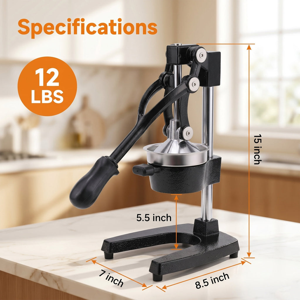 M Buder Manual Juicer, 304 Stainless Steel Hand Juicer Squeezer Easy Juicing, Fruit Squeezer Ergonomic & Easy to Clean Manual Citrus Juicer, Black