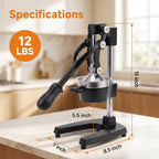 M Buder Manual Juicer, 304 Stainless Steel Hand Juicer Squeezer Easy Juicing, Fruit Squeezer Ergonomic & Easy to Clean Manual Citrus Juicer, Black