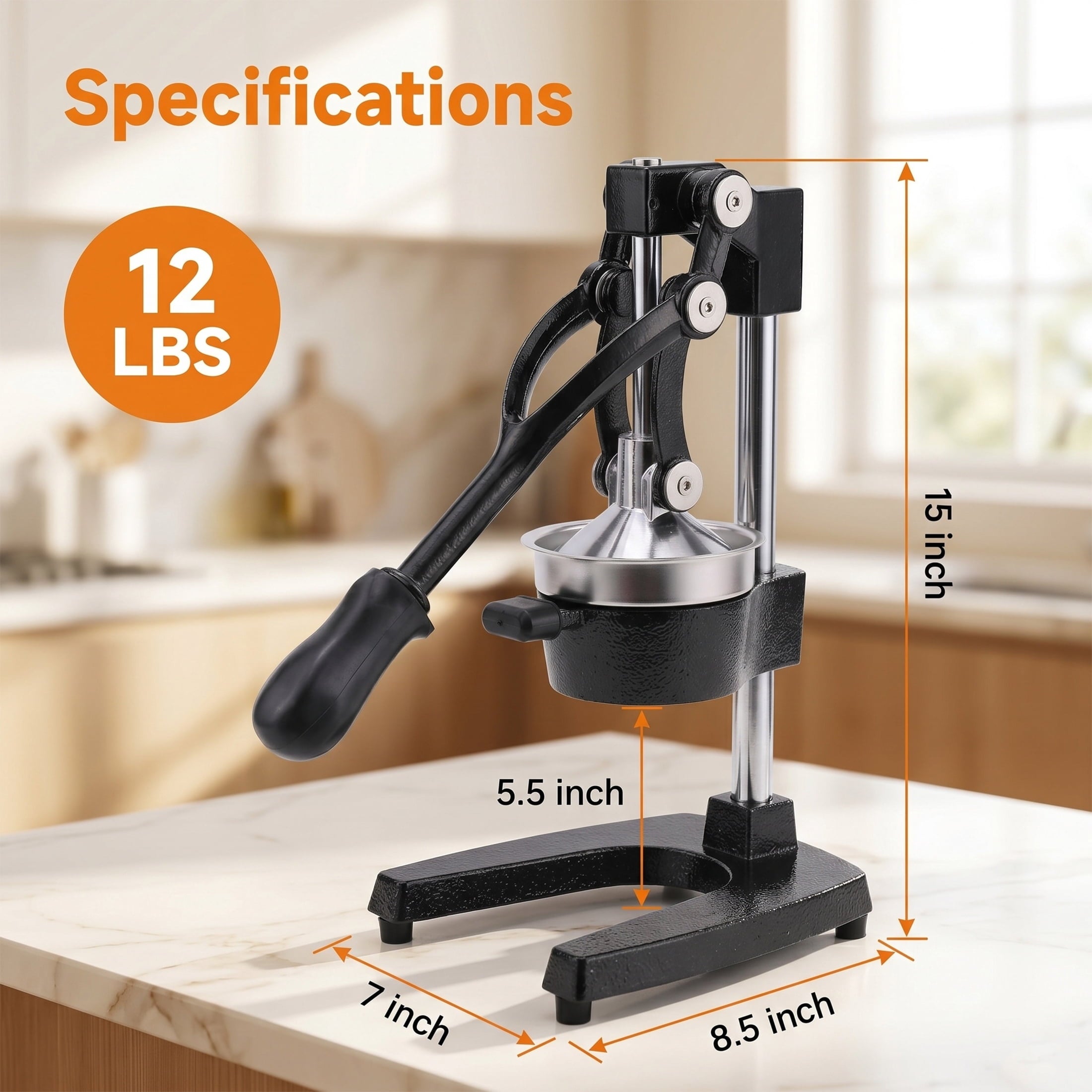 M Buder Manual Juicer, 304 Stainless Steel Hand Juicer Squeezer Easy Juicing, Fruit Squeezer Ergonomic & Easy to Clean Manual Citrus Juicer, Black