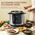 TINANA 6 Qt Electric Pressure Cooker 9-in-1, 14 Presets Instant Multi-Function Pot, Slow Cooker, Rice Cooker, Cake Maker, Non-Stick, Stainless Steel