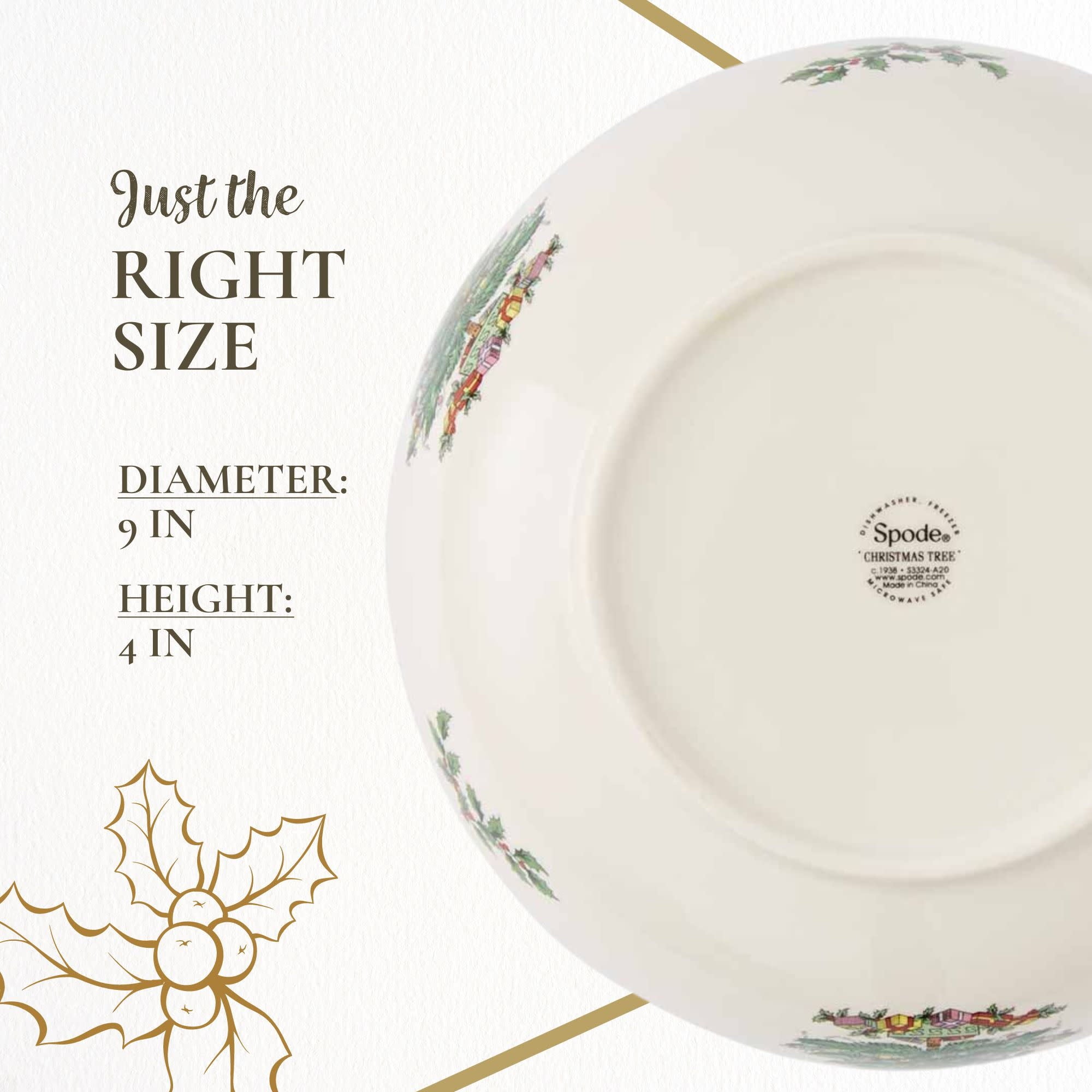 Portmeirion Spode Christmas Tree Serving Bowl - 9-Inch Serving Bowl for serving Pasta, Salad, Fruit, Side Dishes, Holiday Serving Dish, Earthenware - For Serving & Holiday Decor, Dishwasher Safe