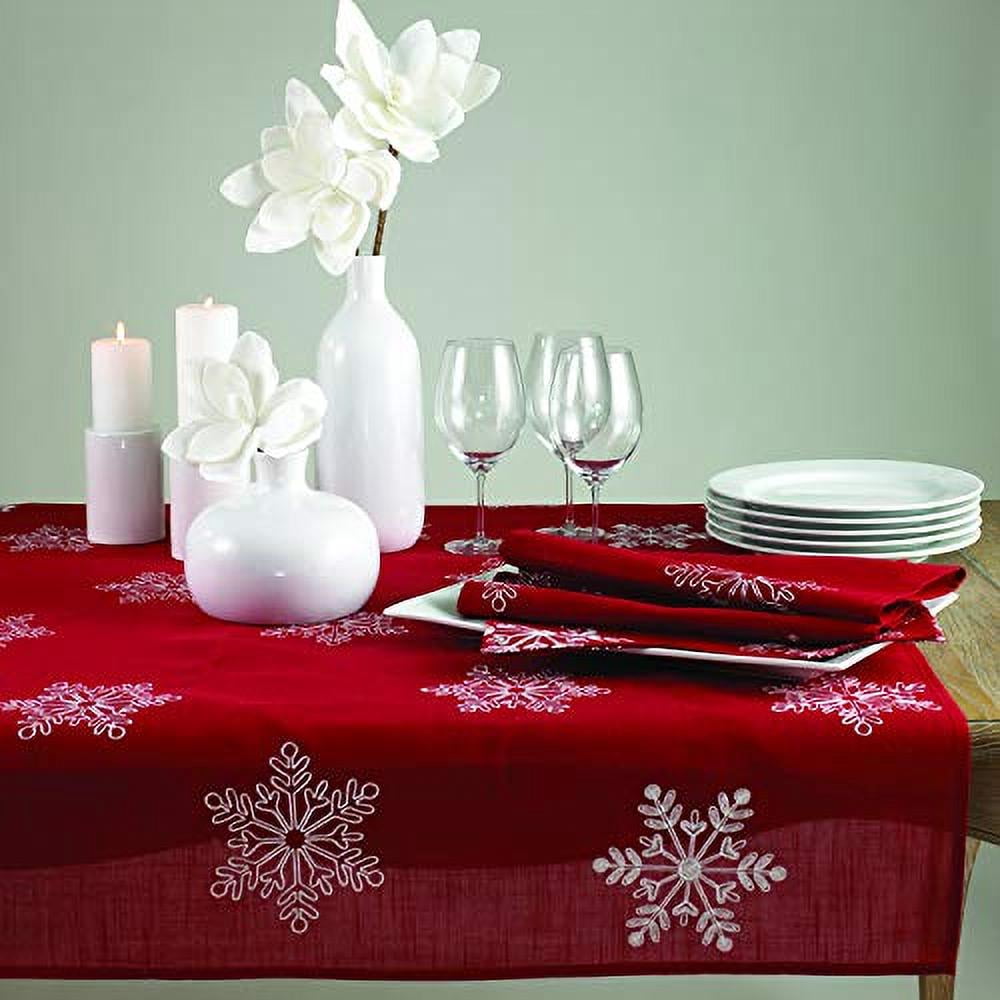 Fennco Styles Holiday Embroidered Snowflake Placemats 13" W x 19" L, Set of 4 - Red Festive Table Mats for Home Décor, Banquet, Family Gathering, Christmas and Special Occasion