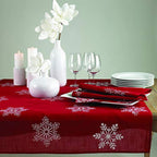 Fennco Styles Holiday Embroidered Snowflake Placemats 13" W x 19" L, Set of 4 - Red Festive Table Mats for Home Décor, Banquet, Family Gathering, Christmas and Special Occasion