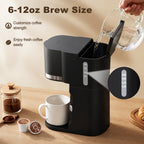 Bluebow Single Serve Coffee Maker, 6-12oz Brew Size for K Cup Pod & Ground Coffee& Tea, Fast Brew One Cup Small Coffee Machine  for Home and Travel, Black