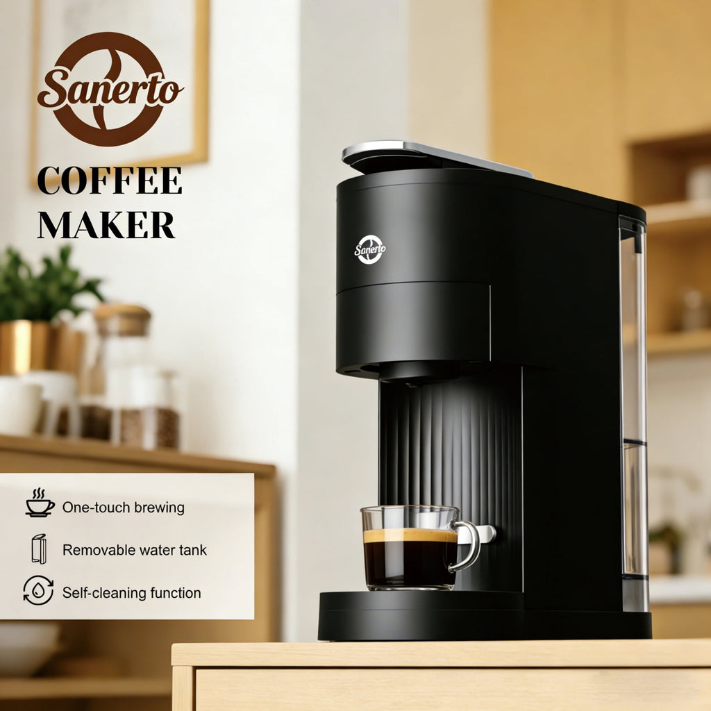 Sanerto Single Serve Coffee Maker Compatible with K Cup Capsules & Grounds,6-12oz Cup Size,1000W 120V, Black