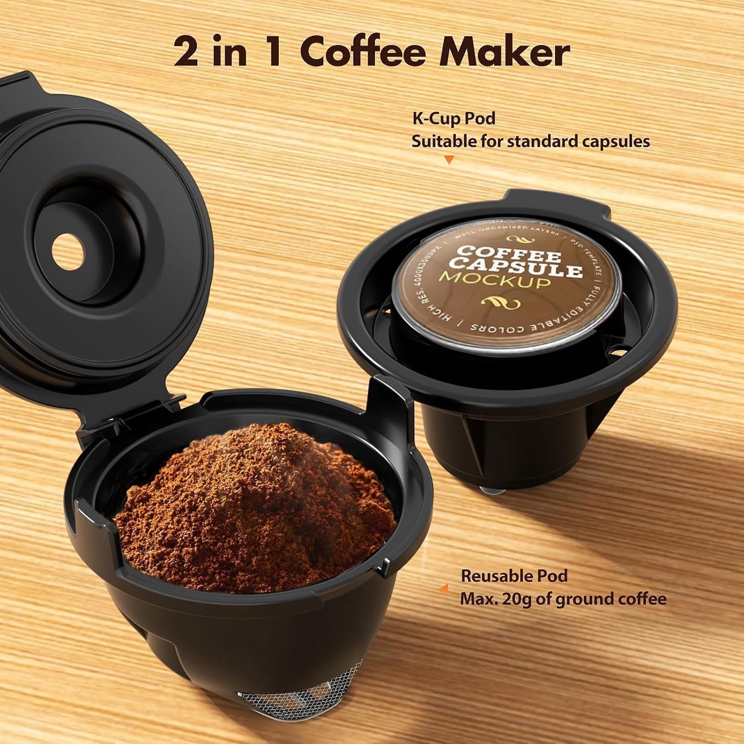FREE VILLAGE Single Serve Coffee Maker,2 in 1 Pod Coffee Maker Machine for K-Cup & Ground,6 to 14oz Brew Sizes,40oz Removable Water Reservoir,LCD Screen,Self-cleaning,Black