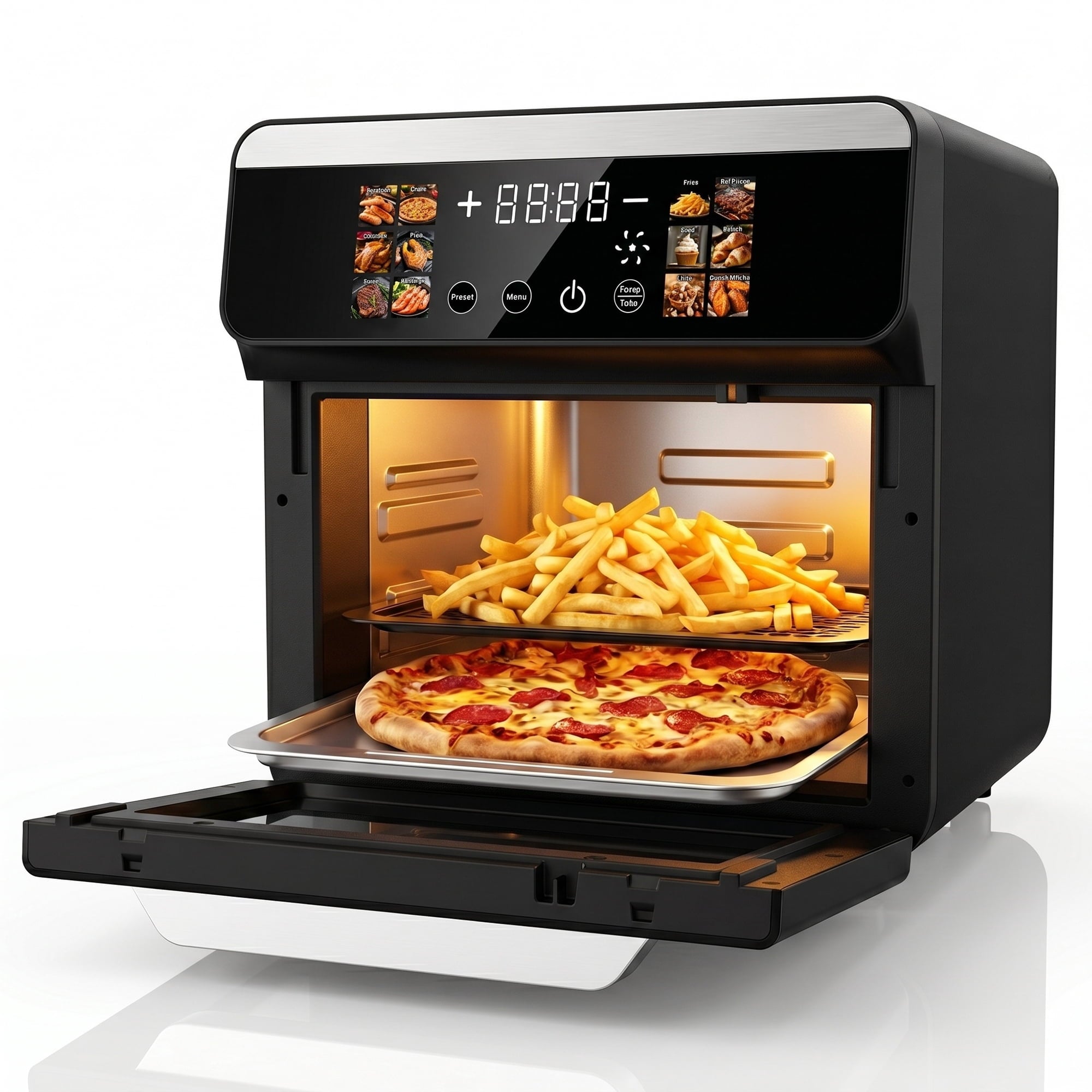 Bluebow 12QT Air Fryer Toaster Oven, 12-in-1 Multi-functional Color Touchscreen with Easy-view Windows, Less Oil Healthy Cooking for Home Kitchen Use