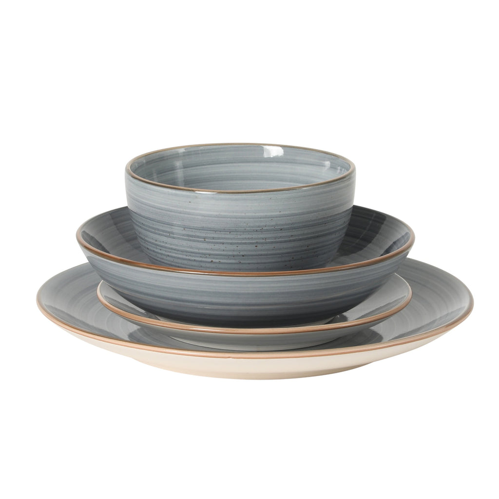 Gibson Home Stonebury 16 Piece Plates and Bowls Assorted Color Dishes - Handpainted Stoneware Dinnerware Set - Service for 4