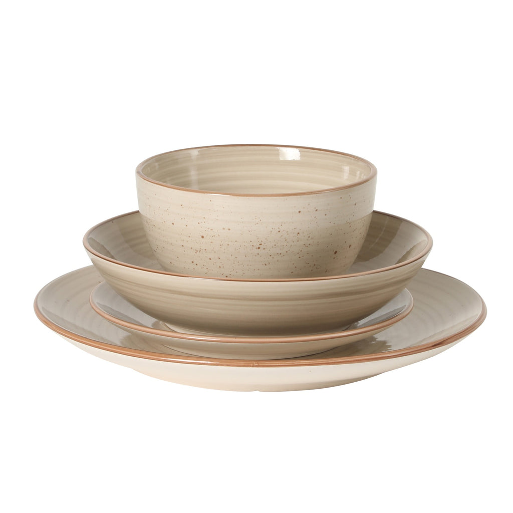 Gibson Home Stonebury 16 Piece Plates and Bowls Assorted Color Dishes - Handpainted Stoneware Dinnerware Set - Service for 4