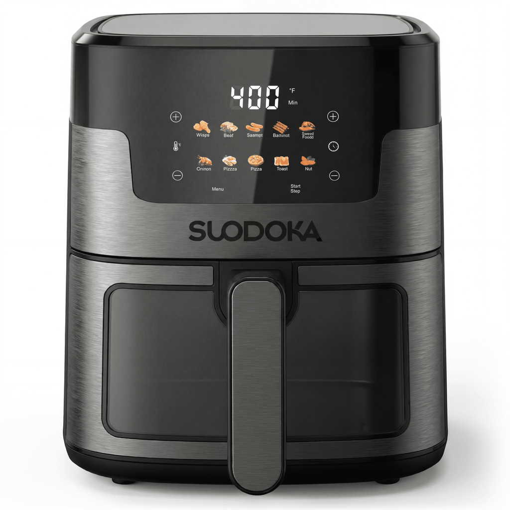 Suodoka 10 in 1 Air Fryer 6 Qt Capacity, Compact Countertop with Nonstick Basket, 400F Air Crisp