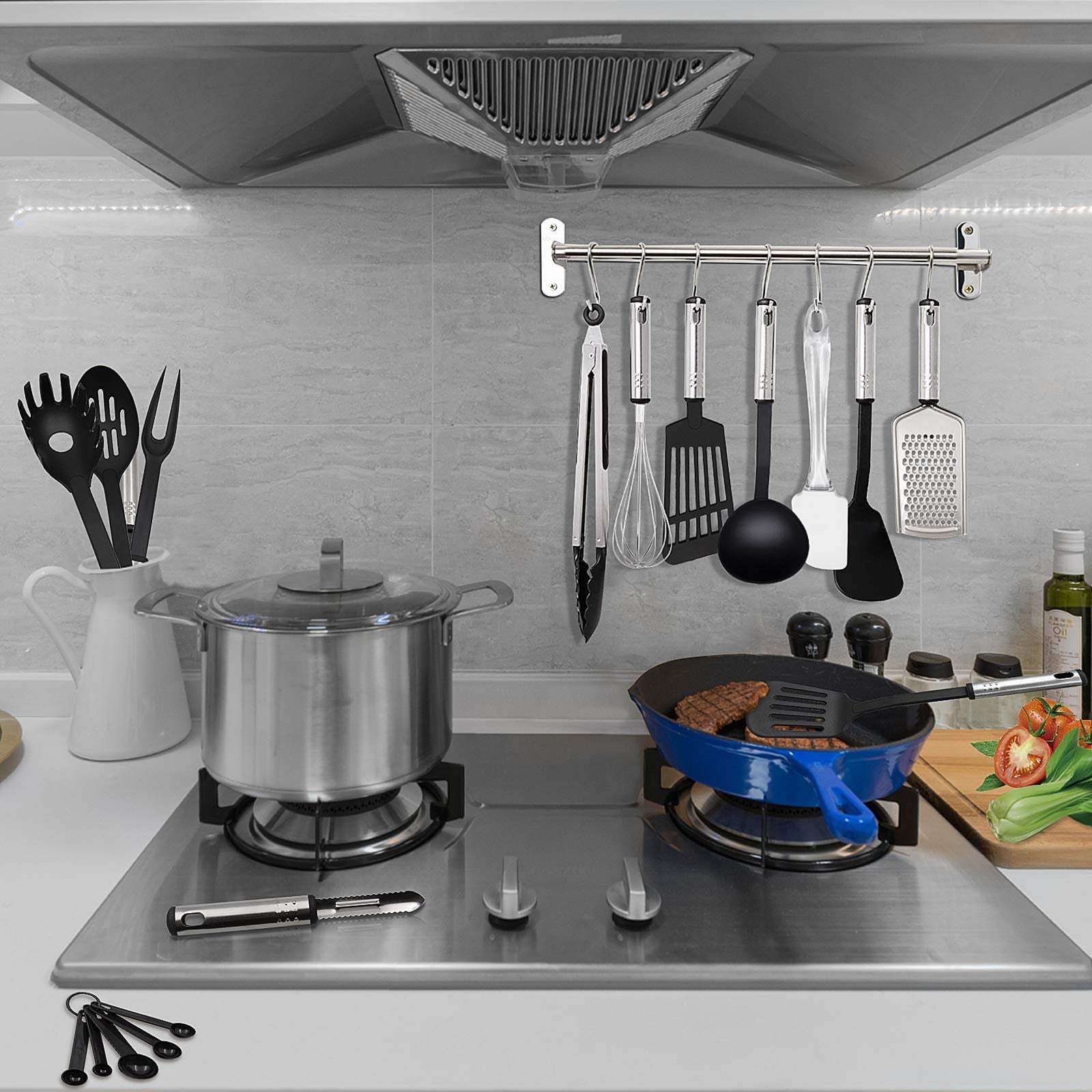 Aertyole Kitchen Utensils Set, 43 PCS Nylon Cooking Utensils Set, Kitchen Spatula Set with Stainless Steel Handles, Heat Resistant Non, Stick Kitchen Gadgets Tools, Pots and Pans Accessories